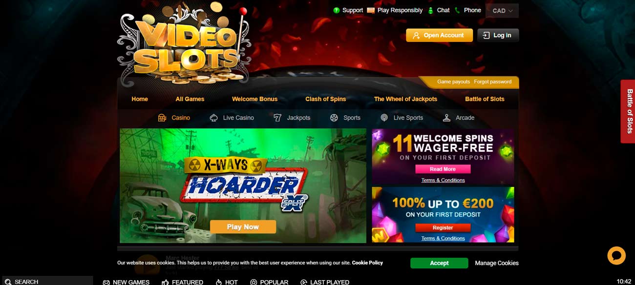 Videoslots Casino lobby